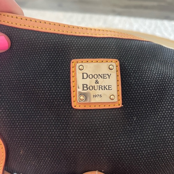 NWT Dooney and Bourke Florentine Vacchetta 2 pocket Canvas Bag, Black and Tan - Picture 4 of 11